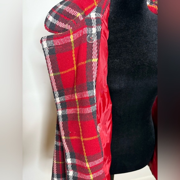 Body Central wool blend red plaid Fall Winter holiday coat button front Large - Picture 10 of 12